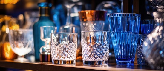 Close-up shot of glassware on a home's bar. - obrazy, fototapety, plakaty