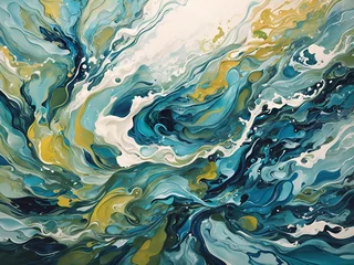 Gordijnen A vibrant and expressive abstract artwork inspired by the energy and colors of the ocean.. © fathurdavega