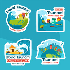 World Tsunami Awareness Day Label Flat Cartoon Hand Drawn Templates Background Illustration