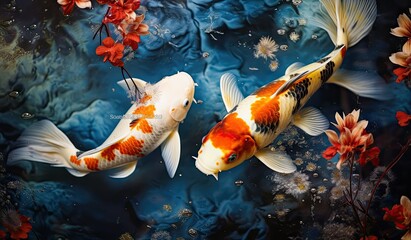 Koi fishes swimming in a koi fish pond created with AI