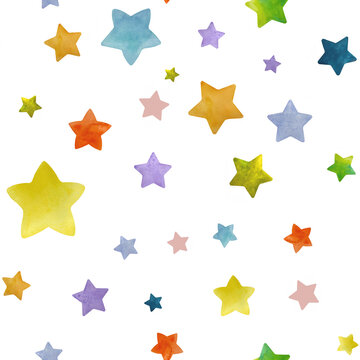 Watercolor stars seamless pattern illustration
