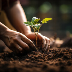 Planting seedlings in the soil, gardening