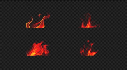 Set of small burning fire. Vector design elements.