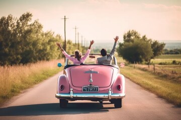 Happy couple riding a car