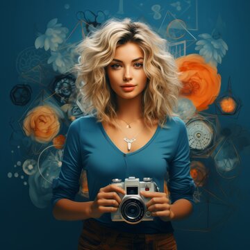 woman with a retro camera