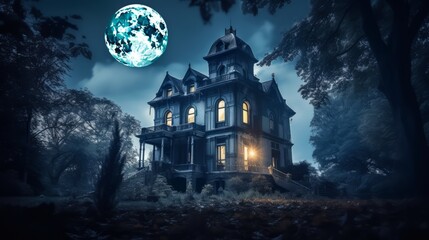 haunted house in the woods - obrazy, fototapety, plakaty