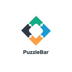 PuzzleBar - Depicts a puzzle vector logo design template, emphasizing corporate business cooperation.