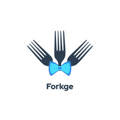 Forkge - Features a fork and bow tie vector logo design template, symbolizing kitchen and restaurant icon concepts.