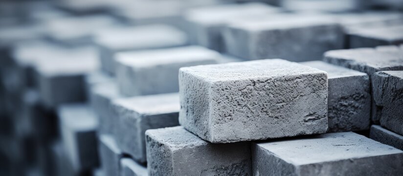 A stack of concrete blocks for industrial and home design purposes, representing business technology, building, and exterior textures.