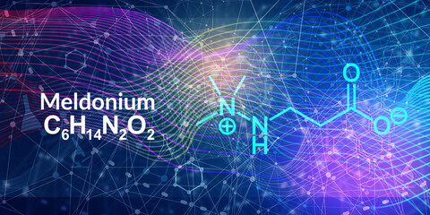Meldonium anti-ischemic drug molecule. Used in treatment of angina and myocardial infarction. Skeletal formula.