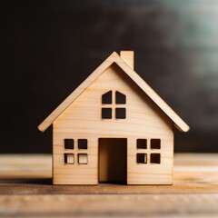 Obraz na płótnie Canvas Wooden house model on wood background, a symbol for construction , ecology, loan, mortgage, property or home, Generative AI