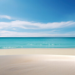 Fototapeta na wymiar Empty sandy beach and tropical sea under blue sky, summer vacation concept. High quality photo