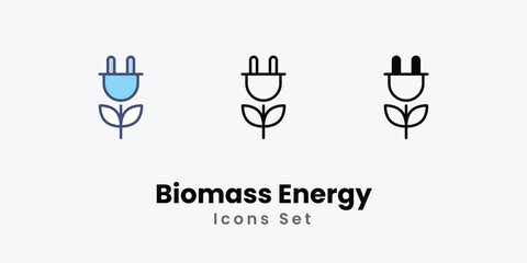 Biomass Energy Icons set stock illustration.