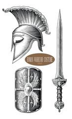 Roman Warrior Costume hand draw vintage engraving style black and white clip art - 646643943