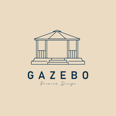 gazebo line art logo vector illustration design, gazebo garden construction icon vector design