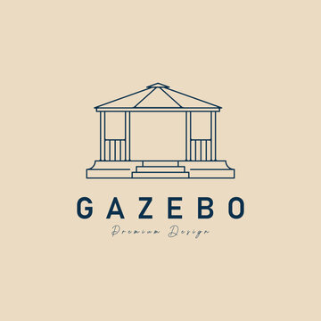 gazebo line art logo vector illustration design, gazebo garden construction icon vector design