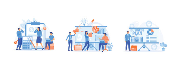 Naklejka premium financial management concepts. tax audit, Business planning, teamwork communication, set flat vector modern illustration
