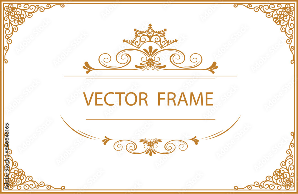 Wall mural gold frame with corner thailand line floral for picture, vector design frame border.