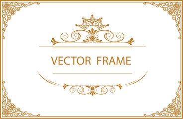 Gold frame with corner Thailand line floral for picture, Vector design frame border.