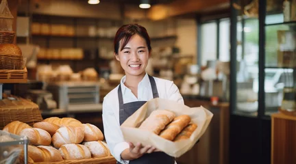 Fotobehang 笑顔で働くベーカリーの店員 © Hanako ITO