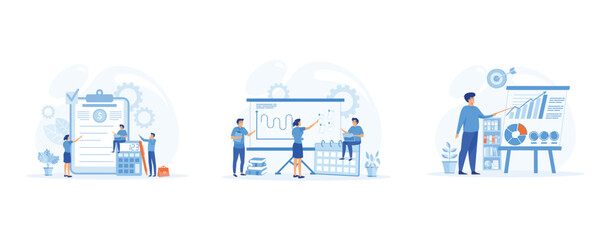 financial management concepts. Accounting, business plan. Business planning, teamwork communication. set flat vector modern illustration