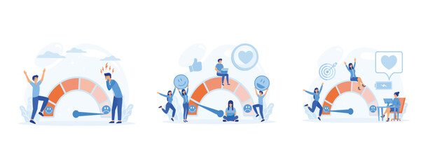 Fototapeta premium Concept of Client Feedback, Consumer Online report. User Experience. Low Stress level, good mood indicator, set flat vector modern illustration 