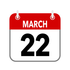 22 March, calendar date icon on white background.