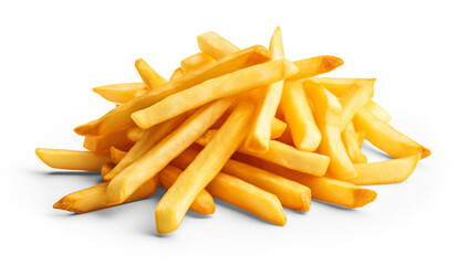 French fries with shadow golden fried fast food isolated on transparent background. Generative AI