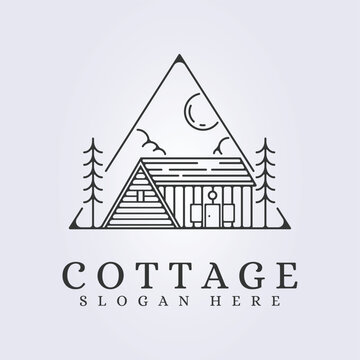 logo of cabin cottage line art icon sign symbol vector illustration design