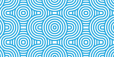 Seamless geometric ocean spiral pattern and abstract circle wave lines. blue seamless tile stripe geomatics overloping create retro square line backdrop pattern background. Overlapping Pattern.