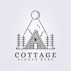 logo of cabin cottage line art icon sign symbol vector illustration design