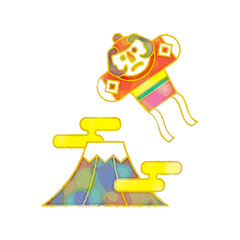 Fototapeta premium 凧揚げと富士山 お正月 年賀状