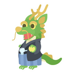 横を向く袴を着た龍。フラットなベクターイラスト。
A dragon in a hakama facing sideways. Flat designed vector illustration.