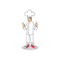a male chef with two thumbs forward