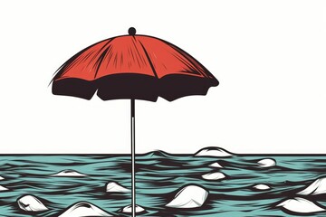 Umbrella Beach Doodle Illustration, Generative AI