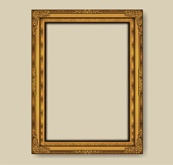 Gold frame with corner Thailand line floral for picture, Vector design frame border.