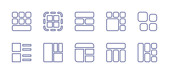 Grid line icon set. Editable stroke. Vector illustration. Containing grid, menu, layout, page layout, detail.