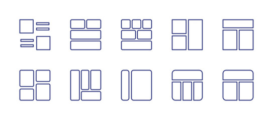 Grid line icon set. Editable stroke. Vector illustration. Containing boxes, sitemap, header, left, layout, prototype. - obrazy, fototapety, plakaty
