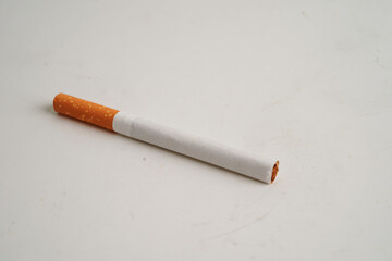 Cigarette isolated on white background with clipping path, roll tobacco in paper with filter tube, No smoking concept.