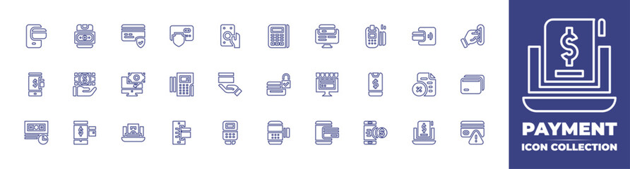 Payment line icon collection. Editable stroke. Vector illustration. Containing payment, payment method, tax, credit card, receipt, online payment, payment terminal, mobile payment, payment, and more.