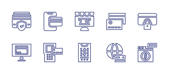 Payment line icon set. Editable stroke. Vector illustration. Containing payment, secure payment, online payment, credit card, contactless, browser.