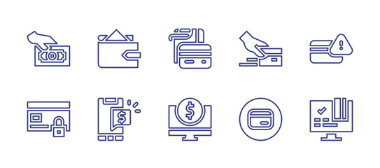 Payment line icon set. Editable stroke. Vector illustration. Containing cash payment, credit card, wallet, payment, trade.