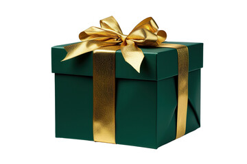 Green Christmas gift box, green and gold gift box isolated PNG