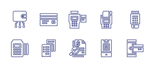 Payment line icon set. Editable stroke. Vector illustration. Containing digital wallet, edc, credit card, point of service, ticket, audit, payment terminal, online payment, payment method.