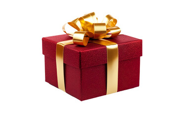 Obraz premium Red Christmas gift box, Dark red and gold gift box isolated PNG