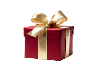 Obraz premium Red Christmas gift box, Dark red and gold gift box isolated PNG