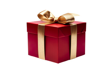 Red Christmas gift box, Dark red and gold gilt box isolated PNG