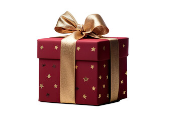 Red Christmas gift box, Dark red and gold gilt box isolated PNG