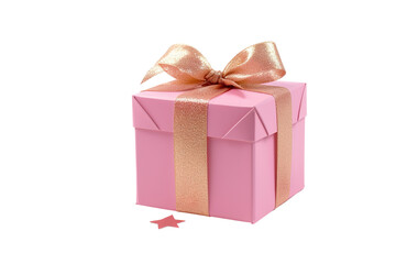 Obraz premium Pink Christmas gift box, pink and gold gift box isolated PNG
