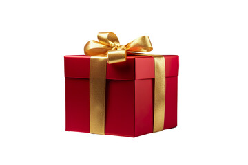 Obraz premium Red Christmas gift box, Dark red and gold gift box isolated PNG